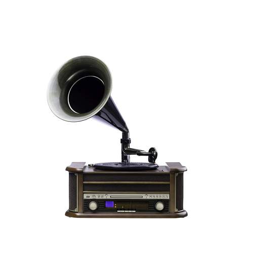 Centru Muzical Gramofon Retro Camry cu Tub tip Pick Up, Radio FM/AM, CD Player, USB, Cutie din Lemn Eleganta, Stereo, Putere 5W
