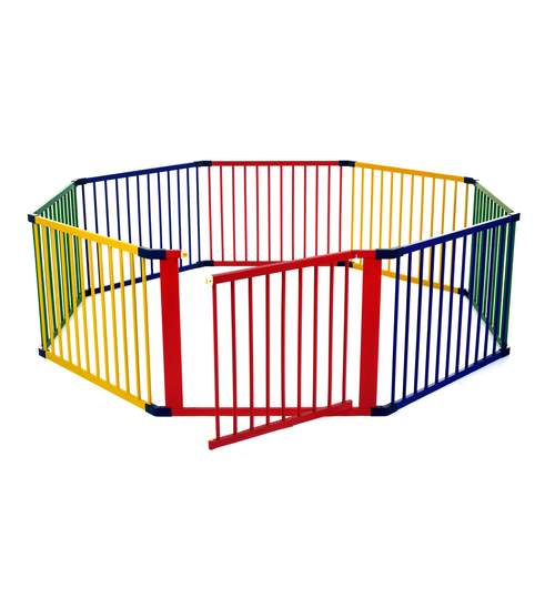 Tarc din Lemn pentru Joaca Copii, Pliabil, 8 Panouri, Interior sau Exterior, Multicolor
