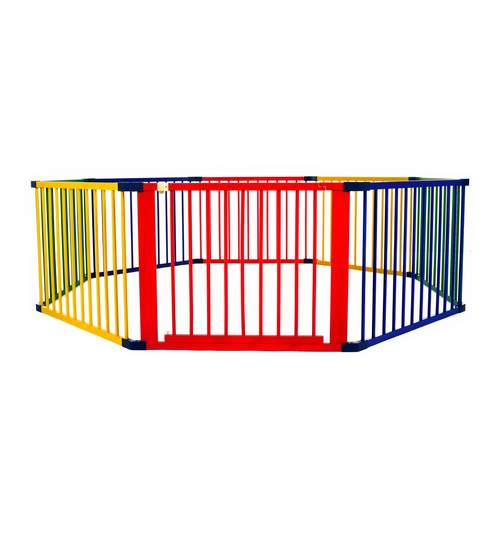 Tarc din Lemn pentru Joaca Copii, Pliabil, 8 Panouri, Interior sau Exterior, Multicolor