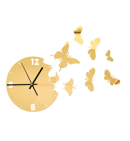 Ceas Decorativ de Perete cu Fluturi, Culoare Auriu