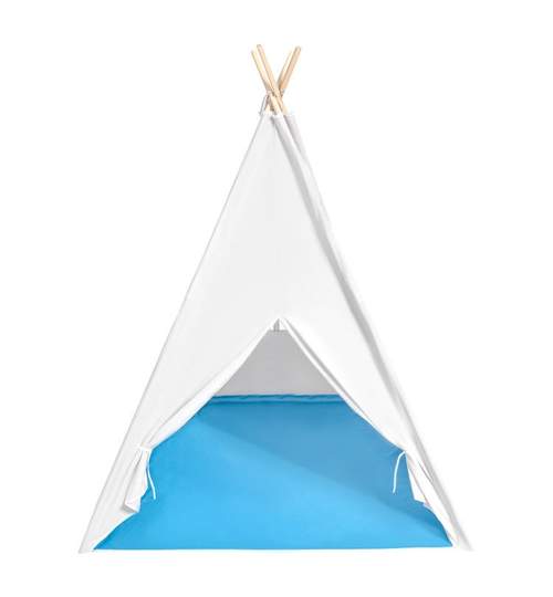 Cort de Joaca pentru Copii tip Coliba Indian, Exterior sau Interior, Culoare Alb/Albastru