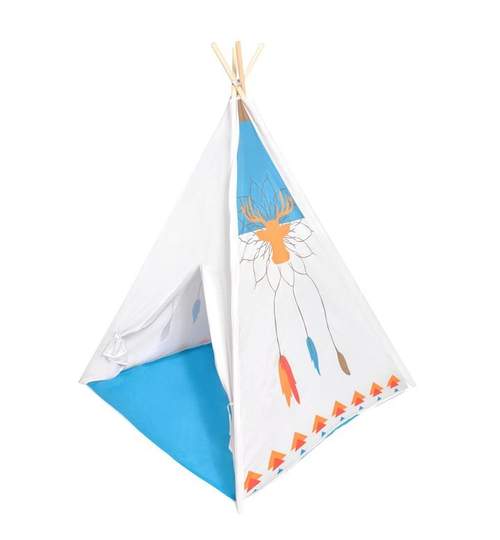 Cort de Joaca pentru Copii tip Coliba Indian, Exterior sau Interior, Culoare Alb/Albastru