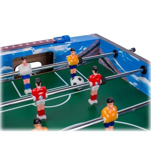 Masa Joc de Foosbal Mini Fotbal cu 18 Jucatori, Dimensiuni 70x36cm, Culoare Albastru