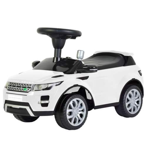 Masinuta Range Rover, cu sunete si lumini, volan si scaun reglabil, pentru copii, capacitate 25kg, culoare alb