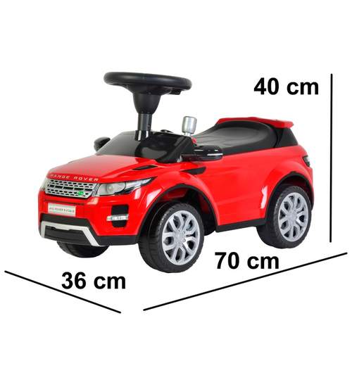 Masinuta Range Rover, cu sunete si lumini, volan si scaun reglabil, pentru copii, capacitate 25kg, culoare rosu