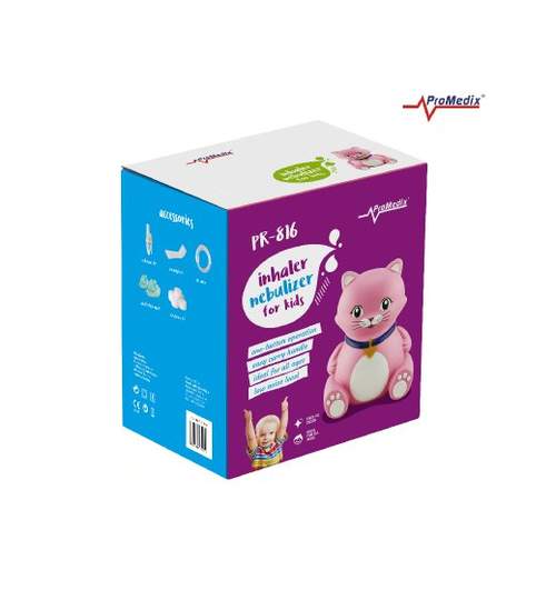 Aparat de Aerosoli Inhalator - Nebulizator cu Compresor pentru Copii si Adulti, Forma de Pisica + Accesorii Complete