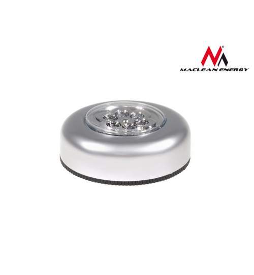 Lampa Rotunda Autoadeziva tip Spot cu LED Portabila pe Baterii cu Intrerupator Incorporat, Culoare Argintiu