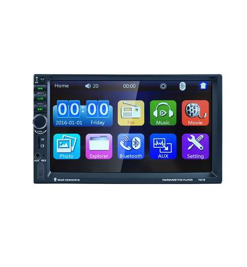 MP3 Player Auto Universal 2DIN cu Radio FM, Bluetooth, Display 7 Inch, USB, MicroSD, AUX, Microfon Incorporat