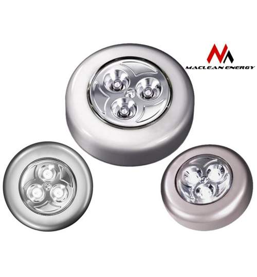 Set 3x Lampi Rotunde Autoadezive tip Spot cu LED Portabile pe Baterii cu Intrerupator Incorporat