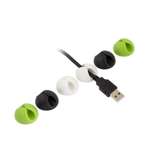 Set 6 Cleme - Organizatoare Flexibile Autoadezive pentru Cabluri, Verde/Negru/Alb