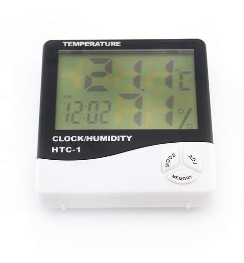 Statie Meteo 5-in-1 Wireless cu Afisaj LCD, Ceas cu Alarma, Temperatura, Umiditate, Data, Culoare Alb