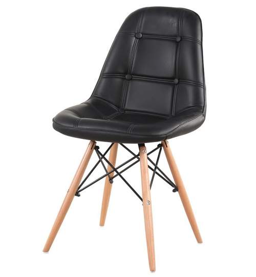 Set 4 x scaun Tapitat NEW YORK cu Piele Ecologica in Stil Scandinav pentru Salon, Bucatarie, Sufragerie sau Terasa, Culoare Negru