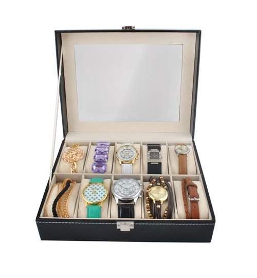 Cutie Caseta Organizatoare pentru Ceasuri, Bijuterii sau Bratari cu 10 Compartimente