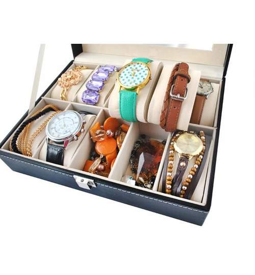 Cutie Caseta Organizatoare pentru Ceasuri, Bijuterii sau Bratari cu 10 Compartimente