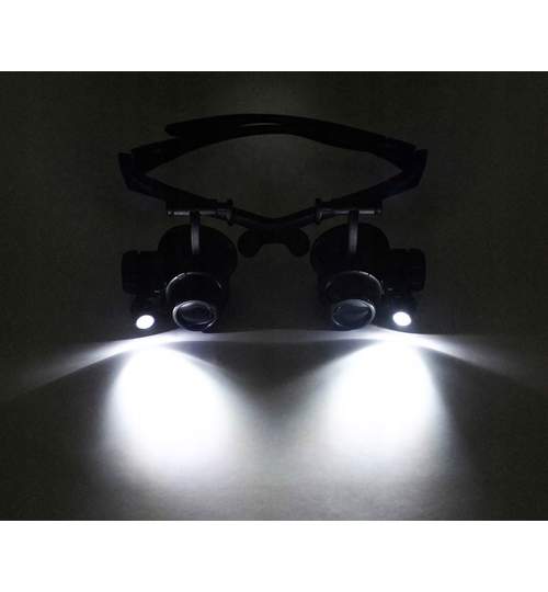 Ochelari cu Lupa si Lumina LED pentru Cesornicarie si Electronica Fina, Marire Lupa 20x