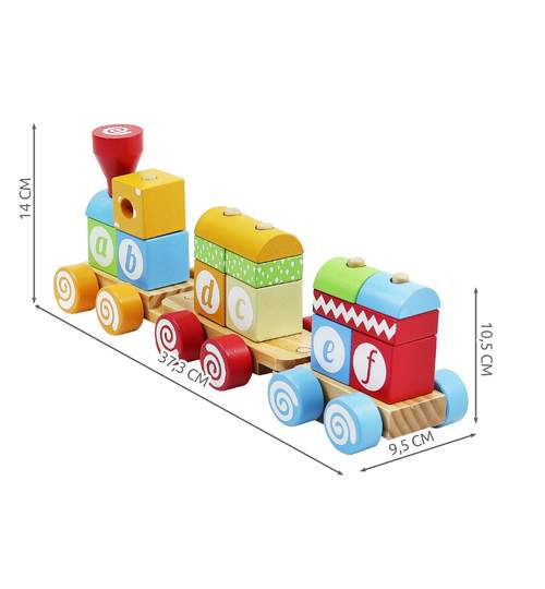 Set Trenulet Educational din Lemn Format din 18 Elemente Colorate pentru Copii