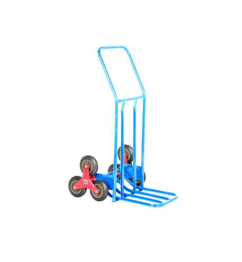 Carucior Metalic Pliabil cu Roti Triple pentru Scari sau Trepti pentru Transportat Marfa, Capacitate 200kg, Culoare Albastru