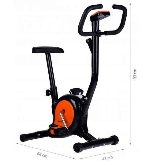 Bicicleta pentru Fitness Reglabila cu Afisaj LCD Diferite Valori, Capacitate 120kg, Culoare Negru/Portocaliu