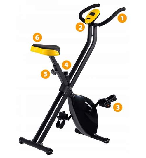 Bicicleta pentru Fitness Reglabila, Pliabila cu Afisare LCD Diferite Valori, Capacitate 120kg, Culoare Negru/Galben