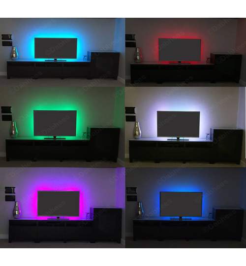 Kit Premium 2x Banda LED USB pentru Iluminare Ambientala in Spatele Televizorului Backlight TV RGB
