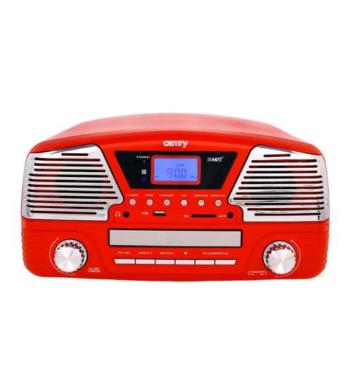 Centru Muzical Retro Player MP3 Camry cu Pick-Up, Functie de Inregistrare, Radio FM, CD, USB, Card SD si Telecomanda, Culoare Rosu