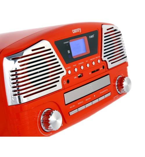 Centru Muzical Retro Player MP3 Camry cu Pick-Up, Functie de Inregistrare, Radio FM, CD, USB, Card SD si Telecomanda, Culoare Rosu