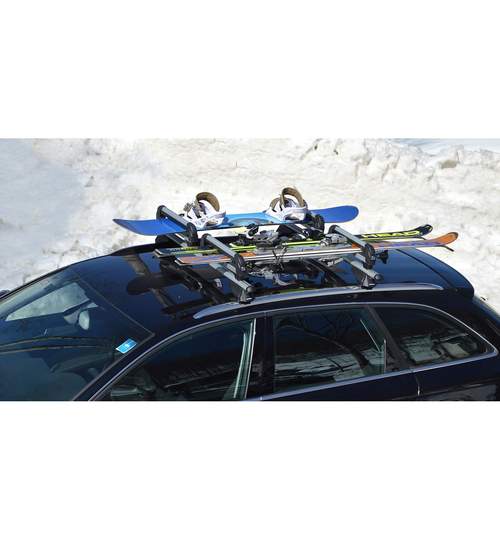 Set Suport Auto Aluminiu pentru 4 Perechi Schiuri sau 2 Placi Snowboard cu Antifurt, Menabo