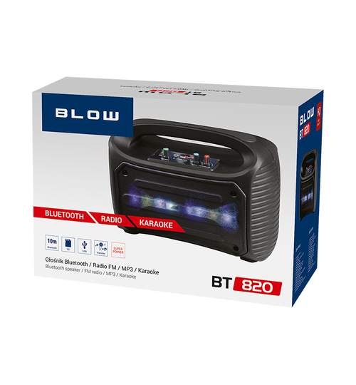 Boxa Bluetooth Portabila Blow, Acustic Bazooka, Radio FM, Karaoke, USB, SD, AUX, 1xMIC, Putere 100W
