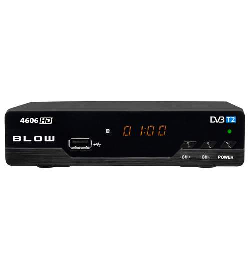 Receptor Receiver TV Digital HD Terestru DVB T2 Blow 4606HD cu Telecomanda, Iesire SCART, HDMI si Audio