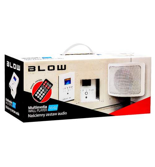Set Radio MP3 Player cu Amplificator Audio Blow pentru Doza Perete cu 2 Difuzoare si Telecomanda, Putere 2x15W, USB, Card SD