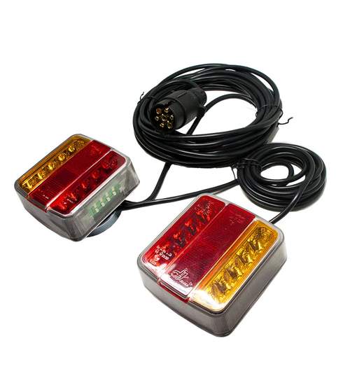 Set Stopuri LED pentru Remorca sau Camion 12/24V cu Priza si Cablu 7.5m, Montare cu Magnet, Gri