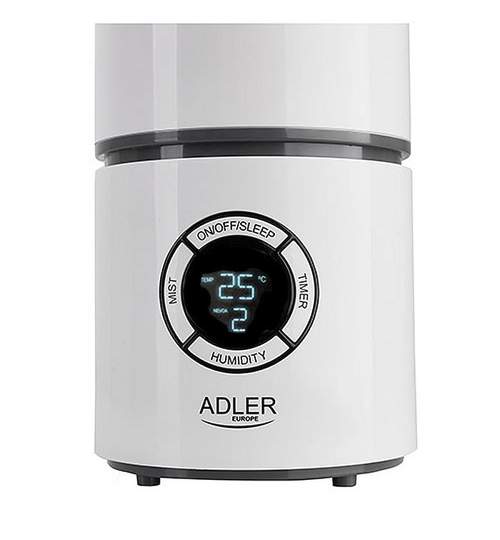 Umidificator Adler cu Umidificare Reglabila, Ionizare, Purificare, Rezervor 2,2L, Putere 25W, Capacitate 280ml/h, Culoare Alb/Gri