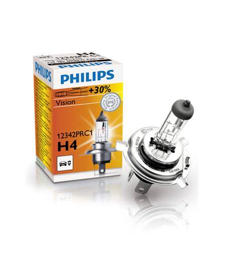 Bec auto cu halogen pentru far Philips Vision +30% H4 12V 60/55W P43t-38 , 1 buc. Kft Auto