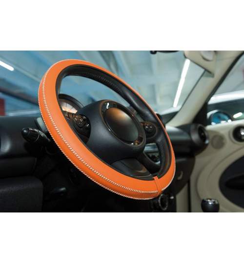 Husa volan Artisan , Handmade, din piele sintetica, diametru 37-39 cm , Culoare Orange Kft Auto