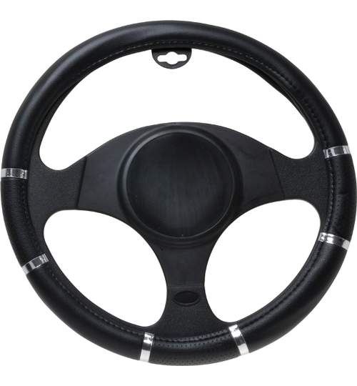 Husa volan Chrome Ring Black, material cauciucat, diametru 37-39cm Kft Auto