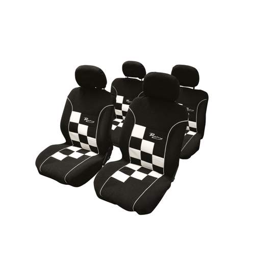 Huse scaune auto Racing , alb cu negru, 8 buc. Kft Auto