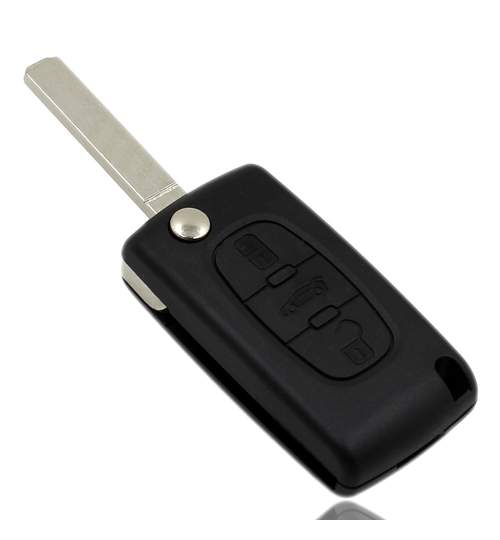 Carcasa cheie auto briceag cu 3 butoane CI-110 cu lamela laser si buton portbagaj, fara suport baterie, compatibil Citroen AllCars