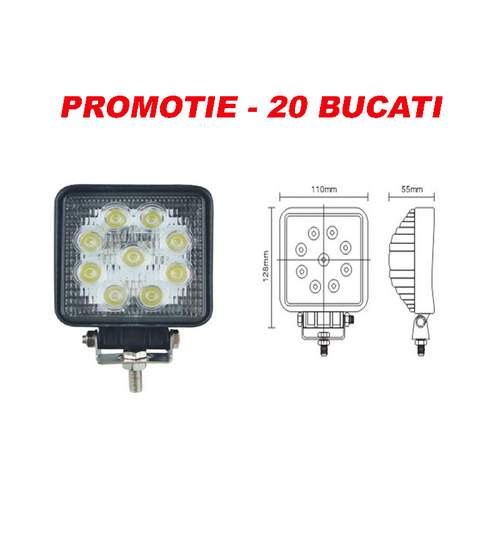 PROMOTIE 20 BUCATI - Proiector LED  27W 12/24V CH006 - 27W ManiaCars