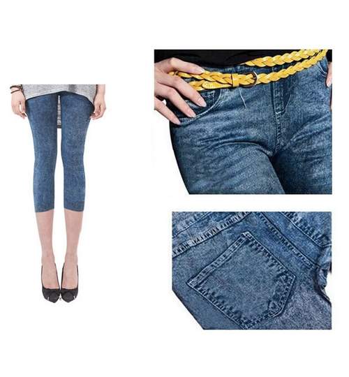Pantaloni Colanti Tip Blugi Leggings 3 Sferturi pentru Dama, Marime S-M, Culoare Albastru