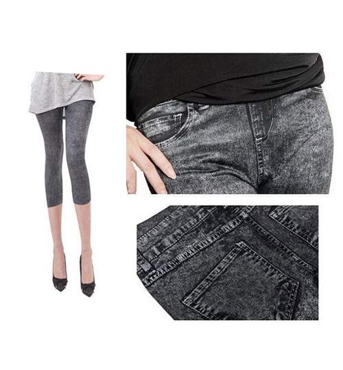 Pantaloni Colanti Tip Blugi Leggings 3 Sferturi pentru Dama, Marime S-M, Culoare Negru