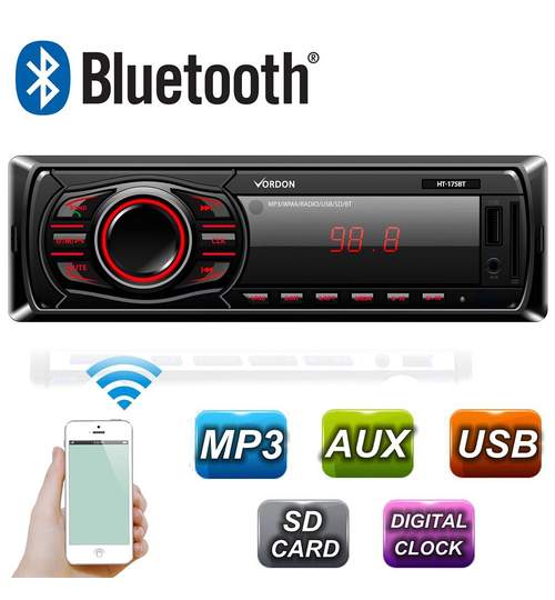 MP3 Player cu radio auto Vordon 1DIN Bluetooth / USB / SD / AUX IN / 4x45W New Mania