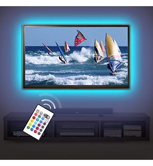 Kit Premium 4 x Banda LED USB pentru Iluminare Ambientala in Spatele Televizorului Backlight TV RGB, Model 4 Bucati cu Telecomanda