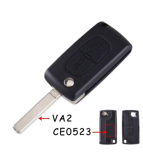 Carcasa cheie auto briceag cu 2 butoane si lamela laser, fara suport baterie, compatibila Peugeot PE-130 AllCars