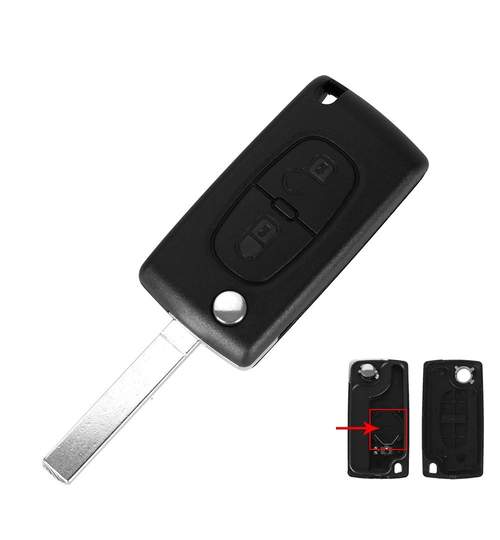 Carcasa cheie auto briceag cu 2 butoane, suport baterie si lamela laser, compatibila Peugeot PE-112 AllCars