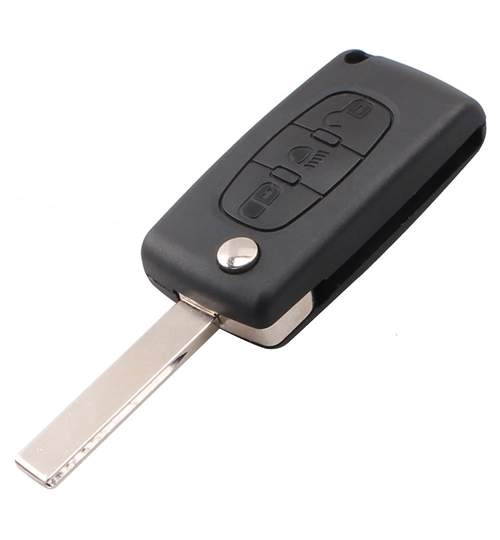 Carcasa cheie auto briceag cu 3 butoane, buton lumini si lamela cu canelura, fara suport baterie, compatibila Peugeot PE-135 AllCars