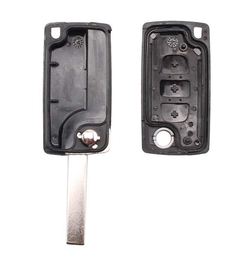 Carcasa cheie auto briceag cu 3 butoane, buton lumini si lamela cu canelura, fara suport baterie, compatibila Peugeot PE-135 AllCars