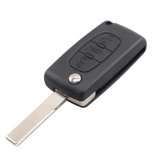 Carcasa cheie auto briceag cu 3 butoane, buton portbagaj, suport baterie si lamela cu canelura, compatibila Peugeot PE-115 AllCars
