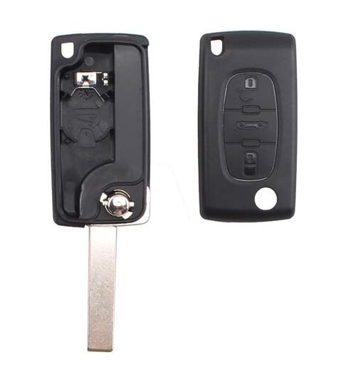 Carcasa cheie auto briceag cu 3 butoane, buton portbagaj, suport baterie si lamela cu canelura, compatibila Peugeot PE-115 AllCars