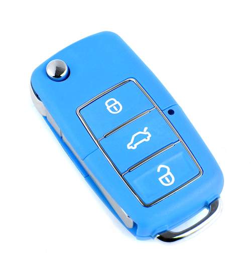 Carcasa cheie auto briceag cu 3 butoane, culoare Albastru, compatibila Volkswagen VW-177 AllCars