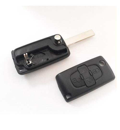 Carcasa cheie auto briceag cu 4 butoane si suport baterie, compatibila Peugeot PE-138 AllCars